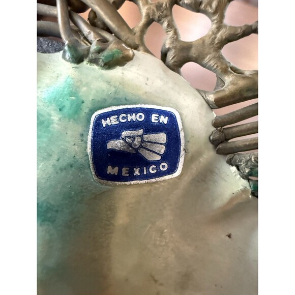 Vintage Mexican Artisan Belt Black Leather Wide Brass Sculptural Buckle Boho MCM - Picture 4 of 13